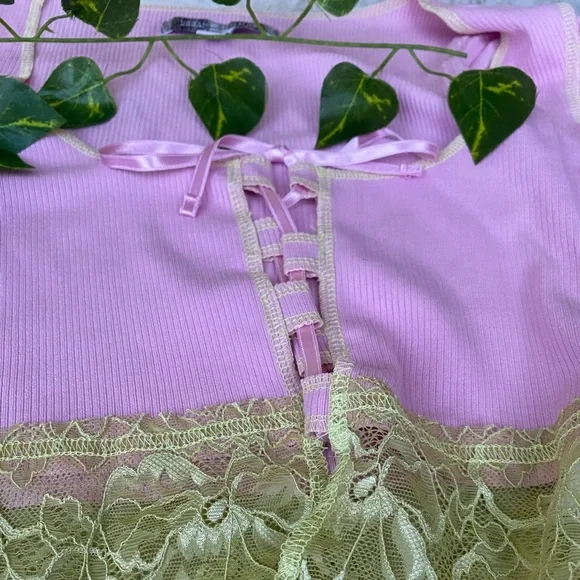 Urban Outfitters Top Long Sleeve Lace Tie Up Cleavage Crop Top Shirt Rave Sexy - Picture 7 of 10